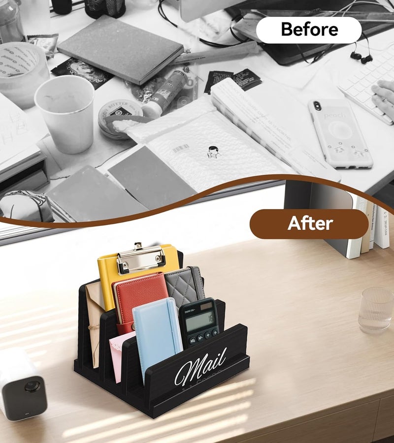 KISENG Mail Organizer for Desk,Wooden Mail Holder with Divider, 3-Slot Letter Sorter File Holder,Vertical Bill Organizer for Desktop Document/Notebook/Filing/Folders/Paper - Image 4